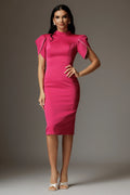 Rochie Thea fucsia cu umeri structurati