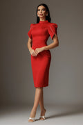 Rochie Thea rosu cu umeri structurati