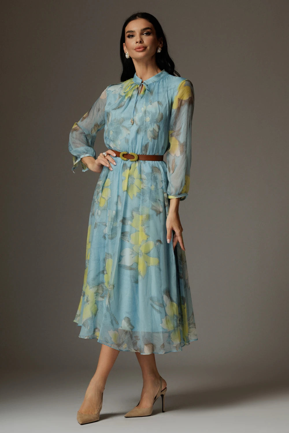Rochie Theodora bleu cu imprimeu floral 2