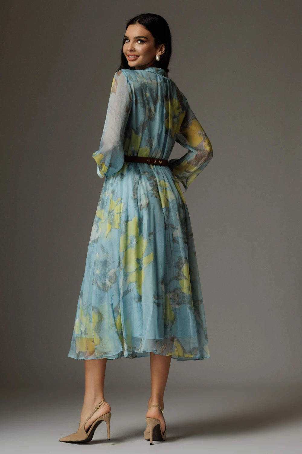 Rochie Theodora bleu cu imprimeu floral 3