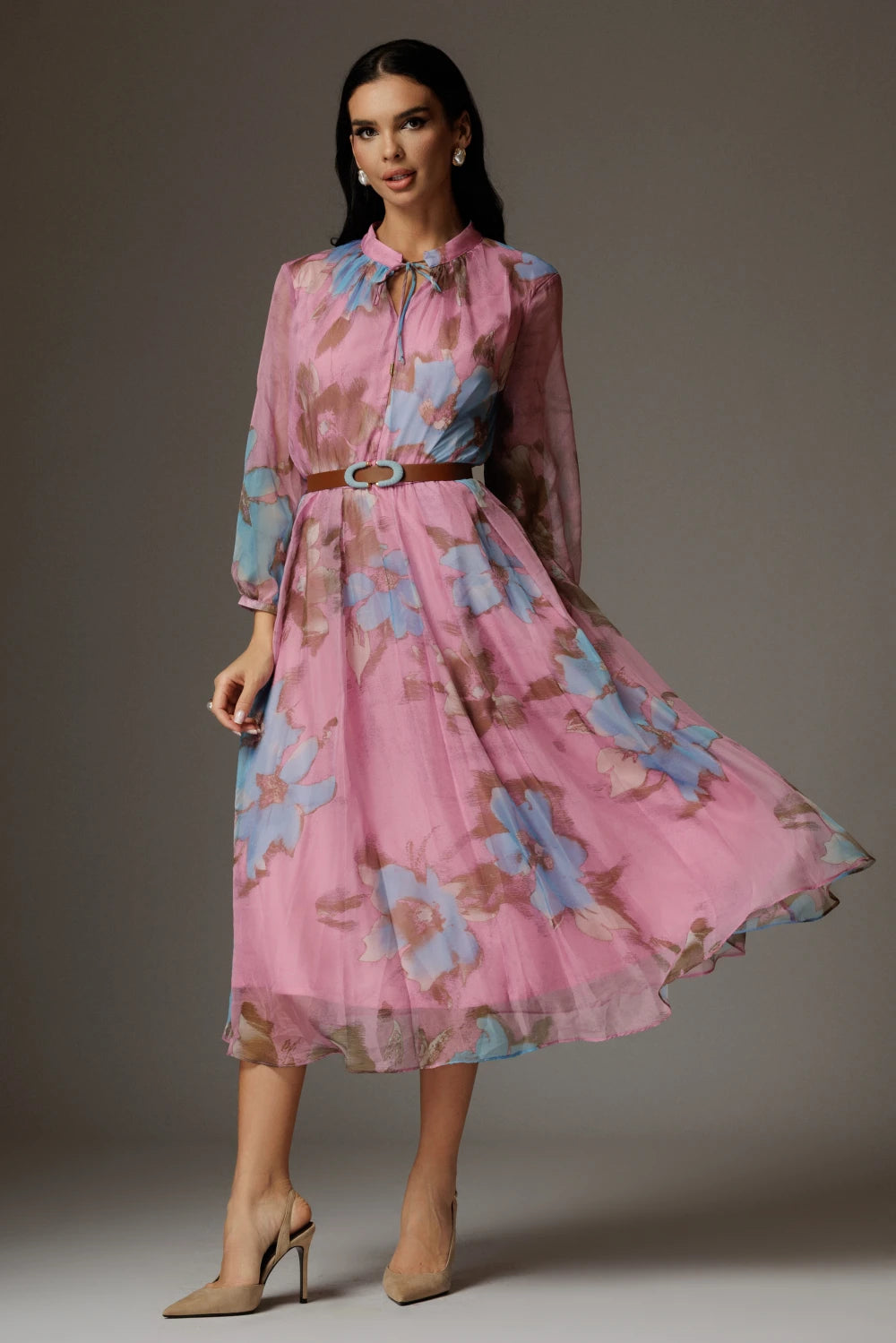 Rochie Theodora lila cu imprimeu floral
