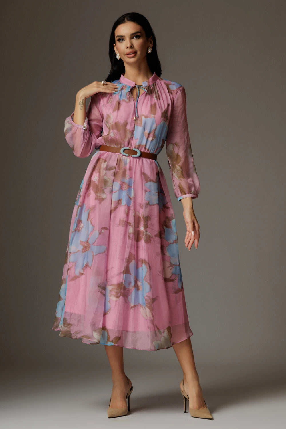 Rochie Theodora lila cu imprimeu floral 2