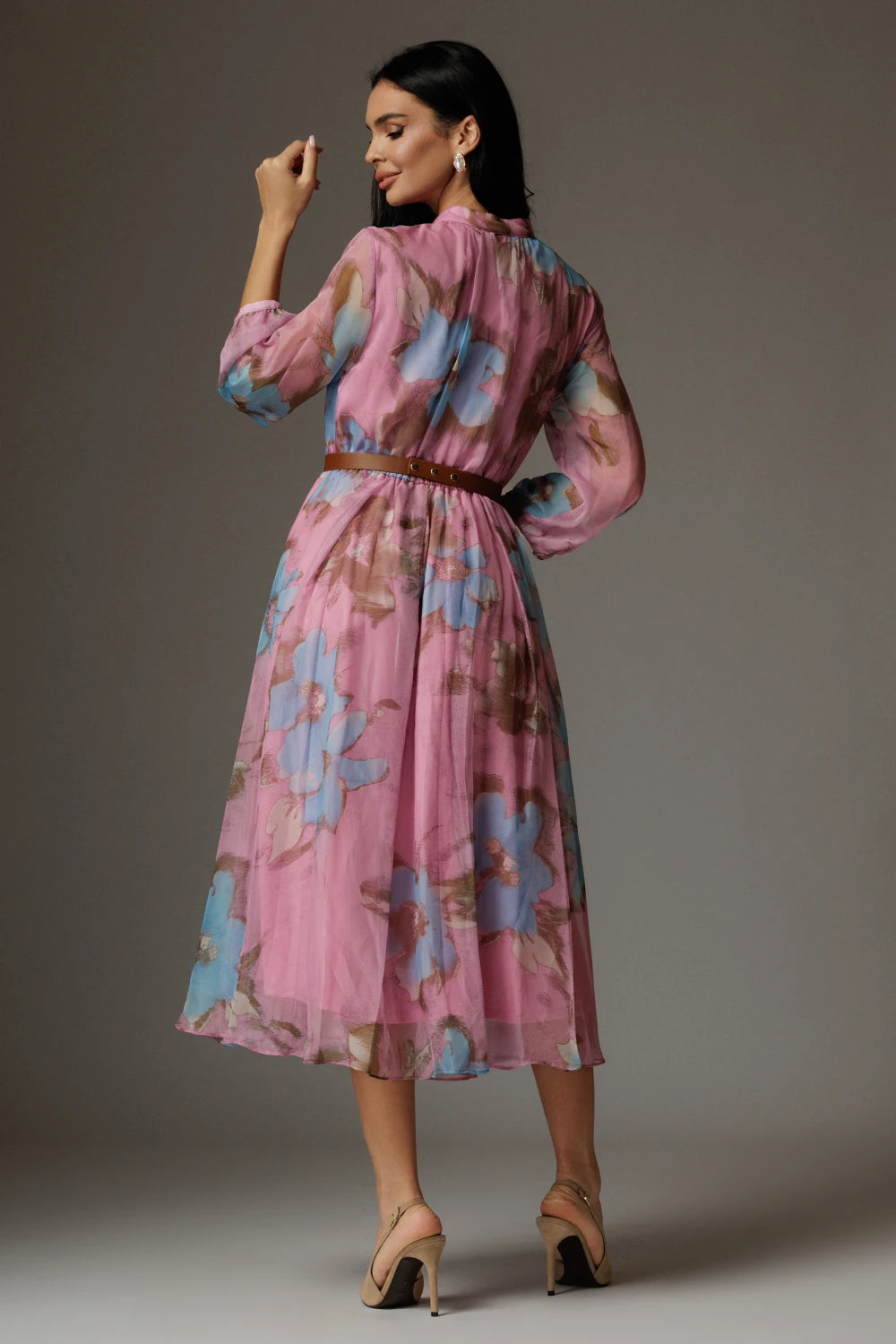 Rochie Theodora lila cu imprimeu floral 3